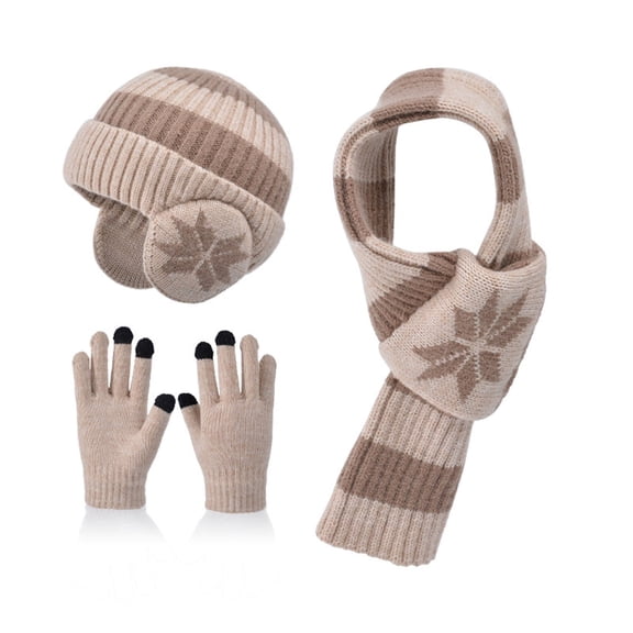 Karoyedx Warm Hats for Kids Children's Hat Glove Scarf Set For Boys And Girls Winter Warm Knitted Wool Hat With Velvet Ear Protector Head Cap Beige Size,One Size