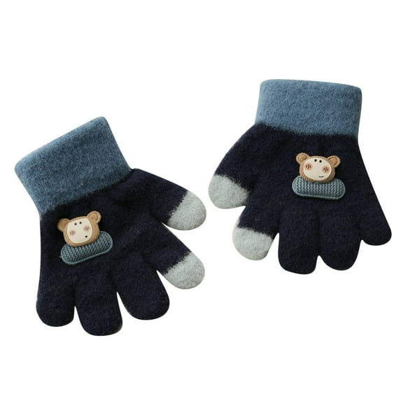Karoyedx Warm Winter Gloves for Toddlers Cute Knit Gloves Winter Stretchy Knit Gloves for Boys Girls Perfect for Fall or Winter for Daily Outings Casual Events Blue Size,One Size