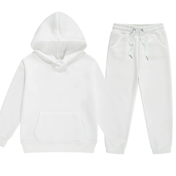 Karoyedx Winter Baby Boy Clothes Boys Clothes Plaid Hooded Sweatshirt & Solid Color Sweatpants With Pocket-2 Piece Sets,Fall Winter Boys Outfits White Size,8-9 Years