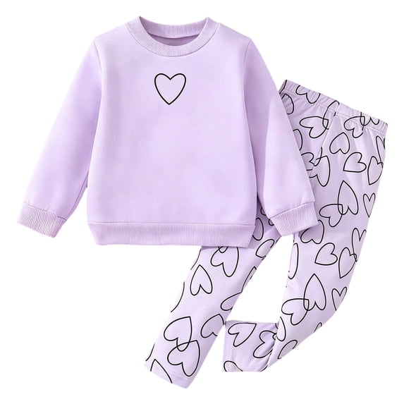 Karoyedx Winter Clothes for Teens Toddler Girl Outfits Long Sleeve Print T-Shirt and Leggings Toddler Girl Fall Winter Clothes Purple Size,12-18 Months