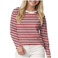 thumbnail image 1 of Karoyedx Winter Clothes for Women Womens Striped Long Sleeve Shirts Fall Outfits 2025 Color Block Tops Fashion Clothing Ribbed Crewneck Tee Blouses Red Size,M, 1 of 4
