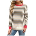 thumbnail image 1 of Karoyedx Winter Clothing for Women Striped t Shirts for Women Long Sleeve Tops Crew Neck Fitted Tees Casual Trendy Outfits Brown Size,XL, 1 of 8