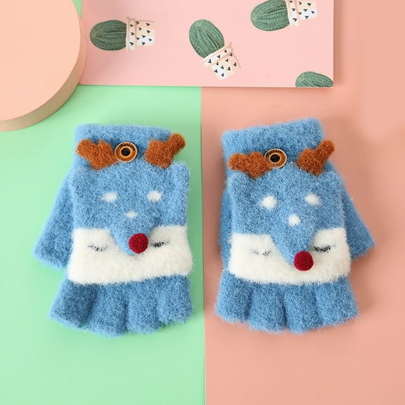 Karoyedx Winter Gloves for Toddlers Girls Winter Gloves Toddler Kids Boys Girls Soft Warm Wool Gloves Christmas Children Thermal Knit Gloves Blue Size,2-6 Years