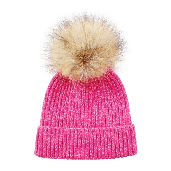 Karoyedx Winter Hats for Toddlers Kids Winter Hat with Pom Pom Knit Warm Snow Girls Beanie Cap Cute Cotton Ski Thick Soft Baby Hats for Toddlers Boys Hot Pink Size,3-8 Years