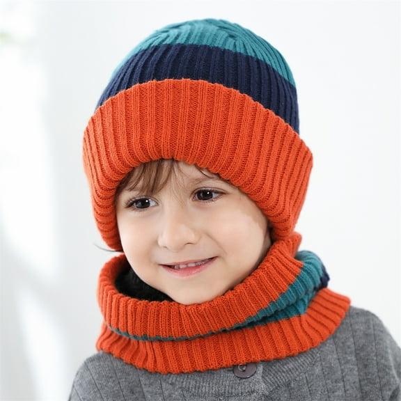 Karoyedx Winter Hats for Toddlers Toddler Kids Boys Girls Beaniess Hat Scarf Set Winter Warm Cute Striped Knit Cap Fleece Neck Warmer Coffee Size,2-8 Years