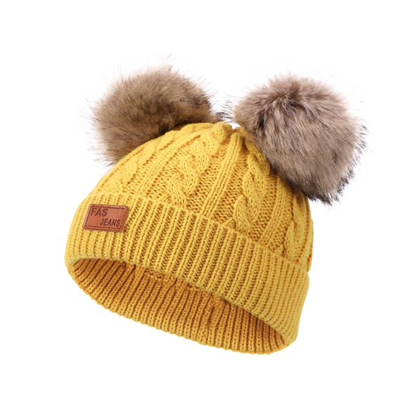 Karoyedx Winter Hats for Boys Kids Toddler Winter Hat with Double Pom Poms Warm Fleece Lined Toddler Beanie for Girls Boys Yellow Size,1-4 Years