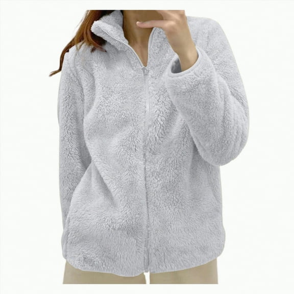 Karoyedx Winter Jacket Women Women's Coat Casual Lapel Fleece Shearling Zipper Coats Warm Winter Oversized Outwear Jackets Grey Size,XL