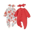 thumbnail image 1 of Karoyedx Winter Rompers for Baby Girls Infant Baby Girl Plaid Romper Baby Sweatshirt Romper Ruffle Festival Clothes Fall Winter Outfits with Headband Red Size,6-9 Months, 1 of 4