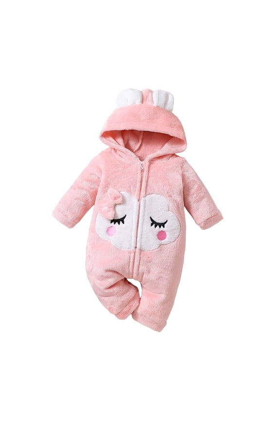 Winter Rompers for Toddler Girl Newborn Baby Girl Winter Romper Solid Color Plush Hooded Long Sleeve Jumpsuit Bodysuit Infant Fall Clothes Pink Size,0-3 Months