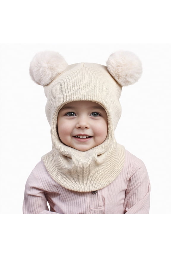 Winter Scarves for Kids Autumn And Winter Pullover Hat Children's Double Ear Hat Solid Color Cute Knitting Yarn Men's And Women's Baby Hat Beige Size,One Size