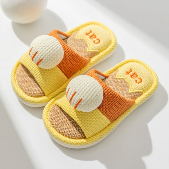 Karoyedx Winter Slippers for Boys Boys Girls Fuzzy House Slippers Cute Slip On Fluffy Plush Open Toe Home Slides for Kids Indoor Shoes Yellow Size,13