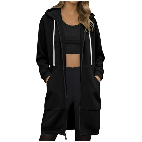 Karoyedx Women Hoodies Zip Up Women's Zip Up Hoodies Oversized Fleece Long Sleeve Sweatshirts Casual Fall Jacket Coat with Pocket Black Size,L