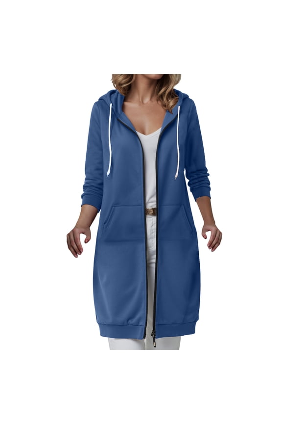 Women Hoodies Zip Up Zip Up Hoodie for Women Long Hooded Jackets Full Zipped Sweatshirts Womens Fall Fashion 2025 Fleece Lined Hoodies Blue Size,XXXL