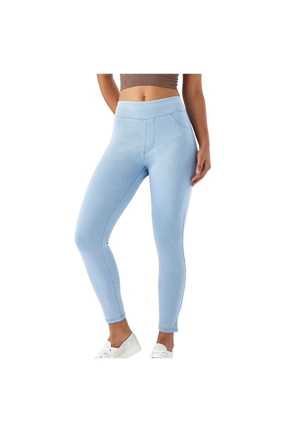 Womens Jeans High Waisted Stretchy Jeans for Women Trendy Butt Lifting Leggings with Pockets Crossover Waisted Jeggings Pull on Skinny Jeans Light Blue Size,L