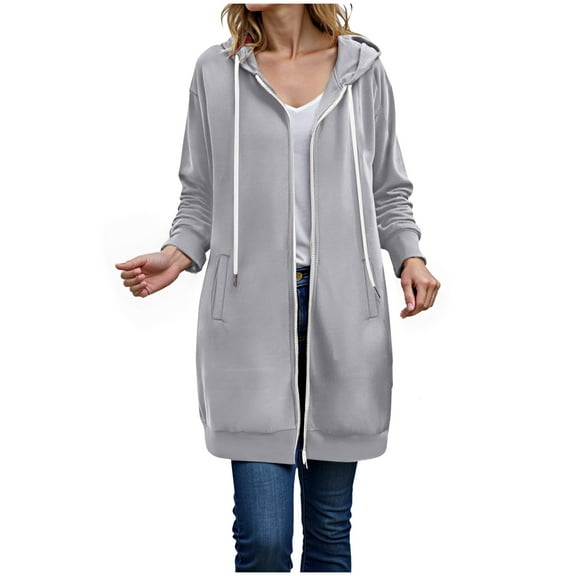Karoyedx Womens Sweatshirt Women's Zip Up Hoodies Oversized Fleece Long Sleeve Sweatshirts Casual Fall Jacket Coat with Pocket Light Gray Size,XL