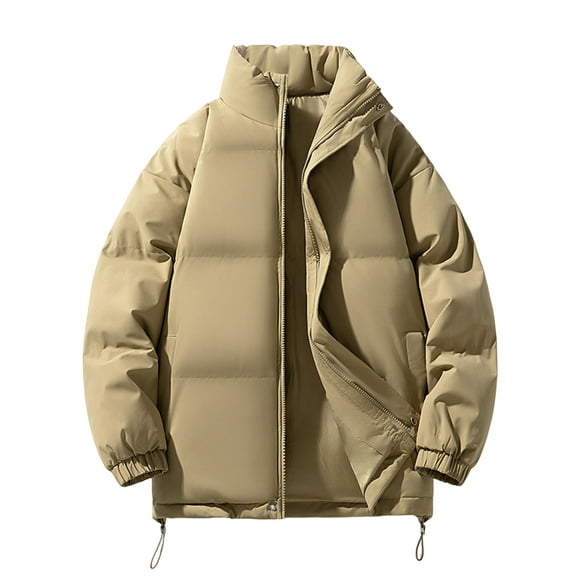 Karoyedx Womens Winter Coat Women's Winter Cropped Puffer Jacket Crop Warm Quilted Jacket Fashion Padded Outerwear Coats Khaki Size,L