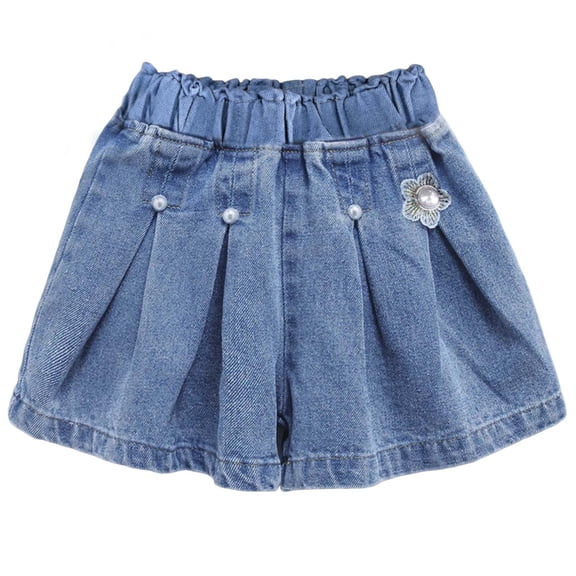Karoyedx Y2k Skirts Little Girl's Denim Skirts Mini Flared Pleated Toddler Jean Skorts with Shorts Underneath Light Blue Size,5-6 Years