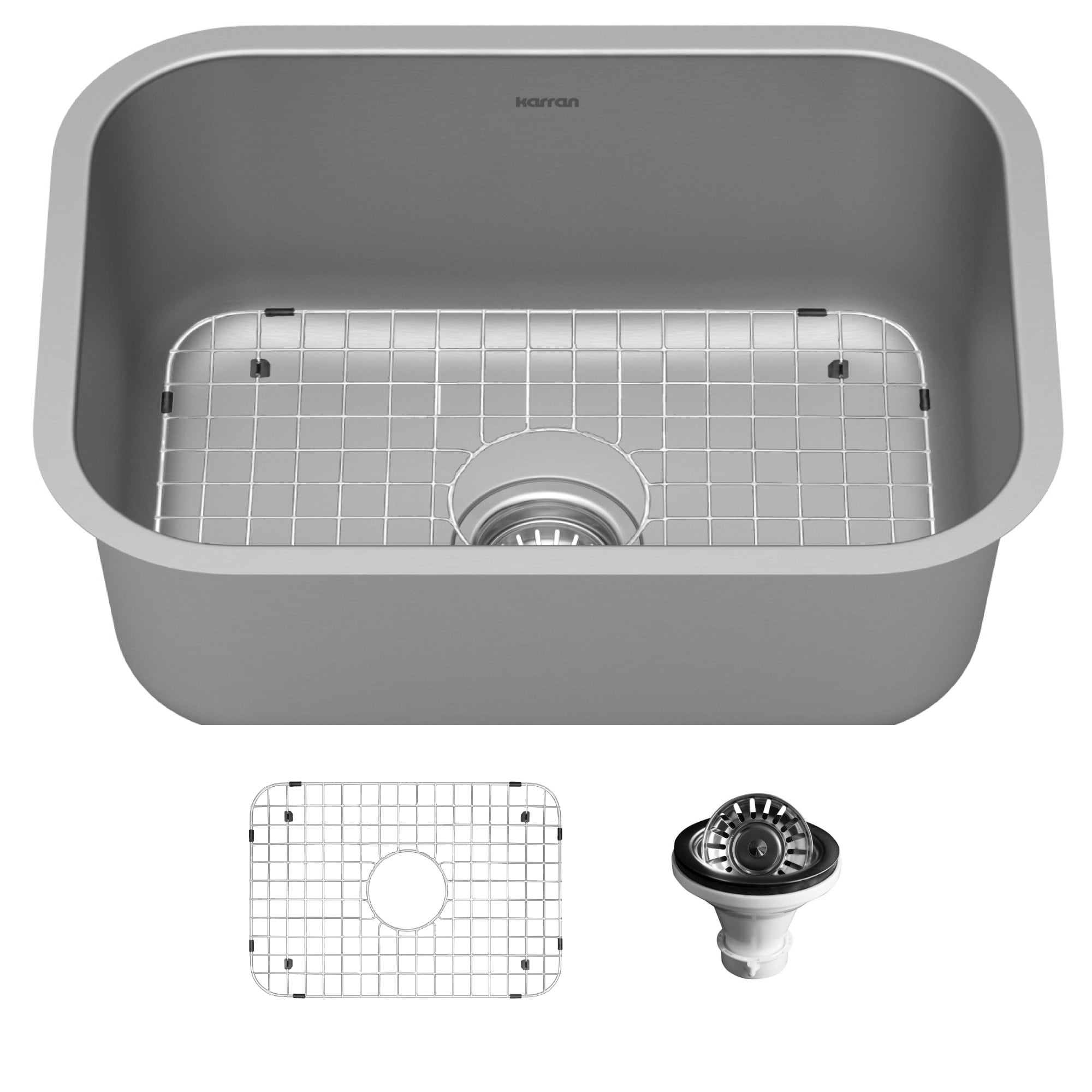 23'' Satin Brushed Stainless Steel Single Bowl Undermount Sink Kit