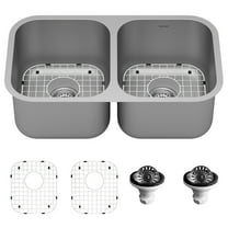 Karran 32" Undermount 16-Gauge Stainless Steel 50/50 Double Bowl Kitchen Sink Kit