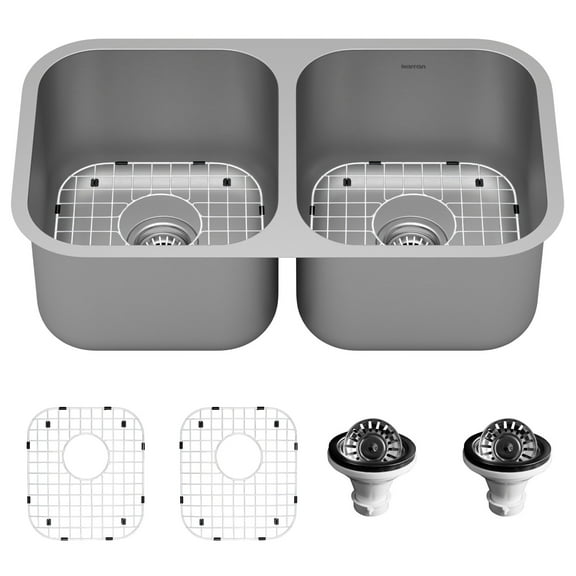 Karran 32" Undermount 16-Gauge Stainless Steel 50/50 Double Bowl Kitchen Sink Kit