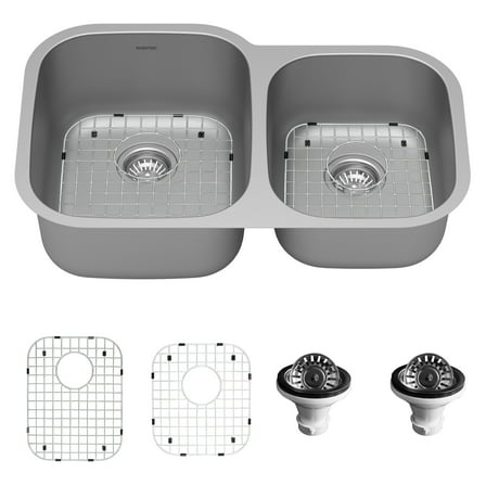 Karran 32" Undermount 16-Gauge Stainless Steel 60/40 Double Bowl Kitchen Sink Kit