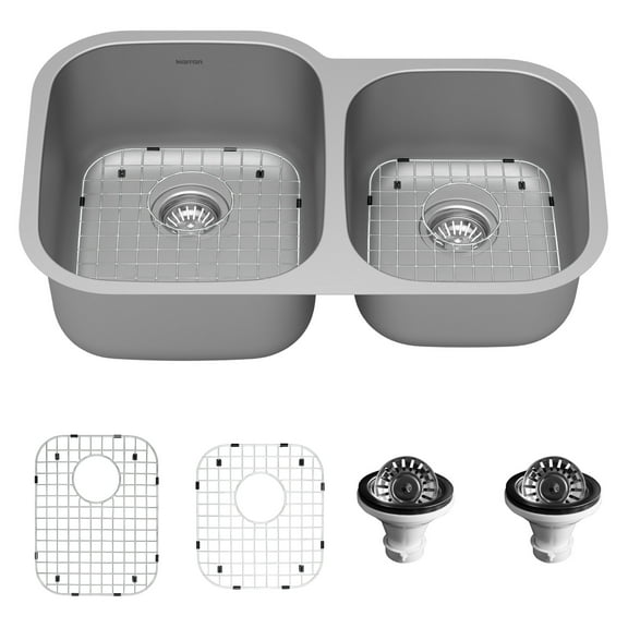 Karran 32" Undermount 16-Gauge Stainless Steel 60/40 Double Bowl Kitchen Sink Kit