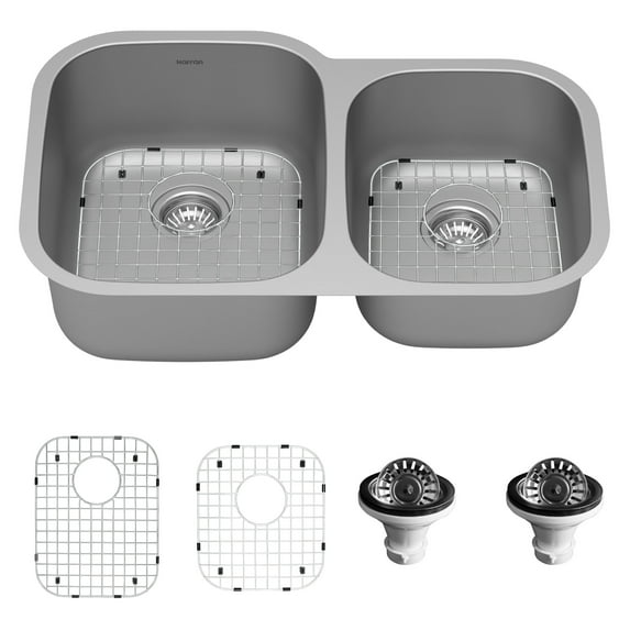 Karran 32" Undermount 18-Gauge Stainless Steel 60/40 Double Bowl Kitchen Sink Kit