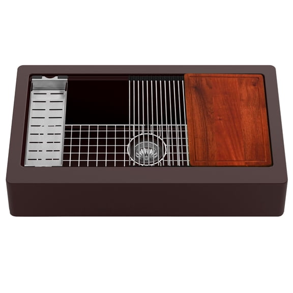 Karran  34" Retrofit Undermount Large Single Bowl Quartz Farmhouse Workstation Kitchen Sink Brown