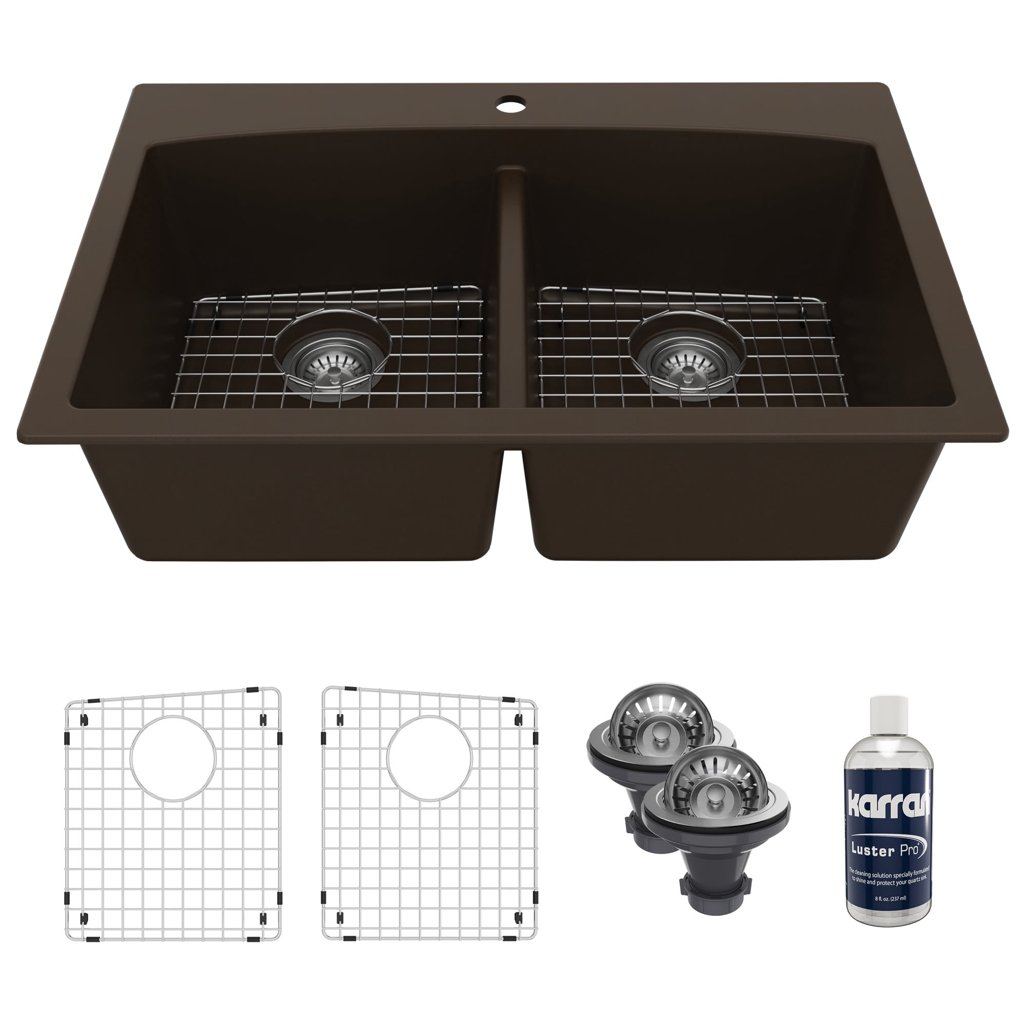 Karran Drop-In Quartz Composite 33 in. 1-Hole 50/50 Double Bowl Kitchen ...