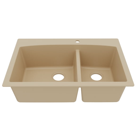 Karran Drop-In Quartz Composite 33 in. 1-Hole 60/40 Double Bowl Kitchen Sink in Bisque