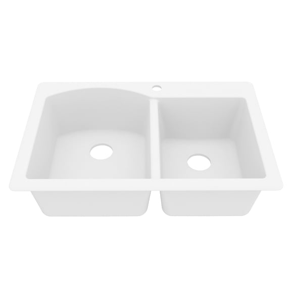 Karran Drop-In Quartz Composite 33 in. 1-Hole 60/40 Double Bowl Kitchen Sink in White