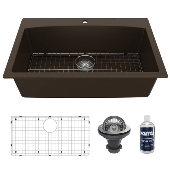 Karran Drop-In Quartz Composite 33 in. 1-Hole Single Bowl Kitchen Sink Kit in Brown