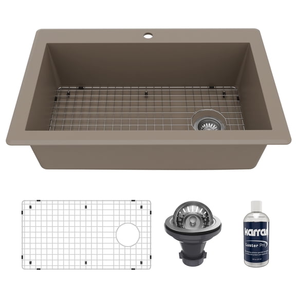 Karran Drop-In Quartz Composite 33 in. 1-Hole Single Bowl Kitchen Sink Kit in Concrete