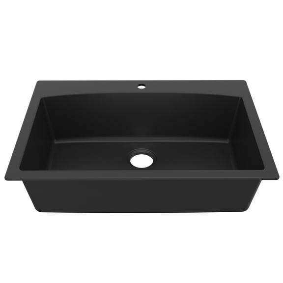 Karran Drop-In Quartz Composite 33 in. 1-Hole Single Bowl Kitchen Sink in Black