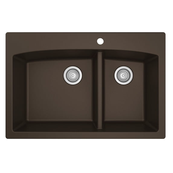 Karran QT-711 Drop-In Brown Quartz Composite 33 in. 1-Hole 60/40 Double Bowl Kitchen Sink