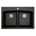 thumbnail image 1 of Karran  Drop-in Quartz 50/50 Double Bowl Kitchen Sink Black, 1 of 5