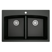 Karran  Drop-in Quartz 50/50 Double Bowl Kitchen Sink Black