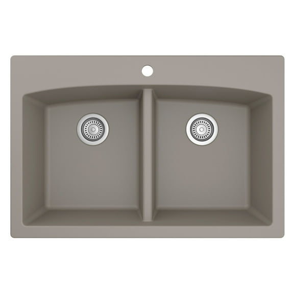 Karran Drop-in Quartz 50/50 Double Bowl Kitchen Sink Concrete