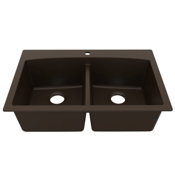 Karran Drop-in Quartz Composite 33 in. 1-Hole 50/50 Double Bowl Kitchen Sink in Brown