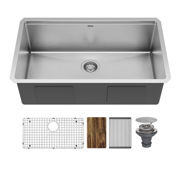 Karran Elite 32" Undermount Workstation 16 Gauge Single Bowl Stainless Steel Kitchen Sink
