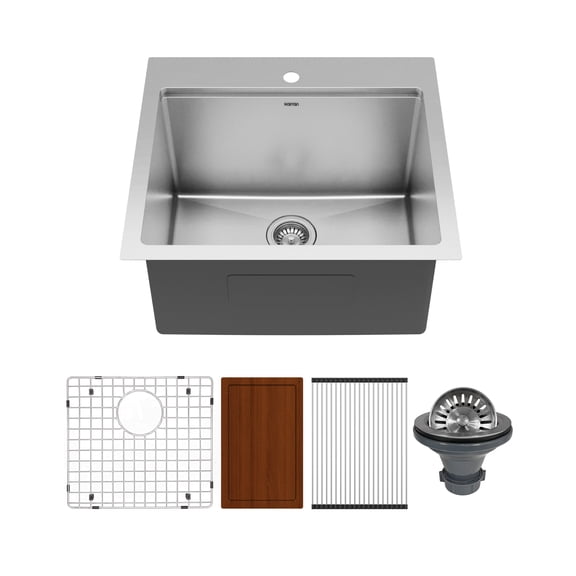 Karran Elite WST-22-PK1 Top Mount 25" Single Bowl Stainless Steel Workstation Kitchen Sink with Deeper Bowl