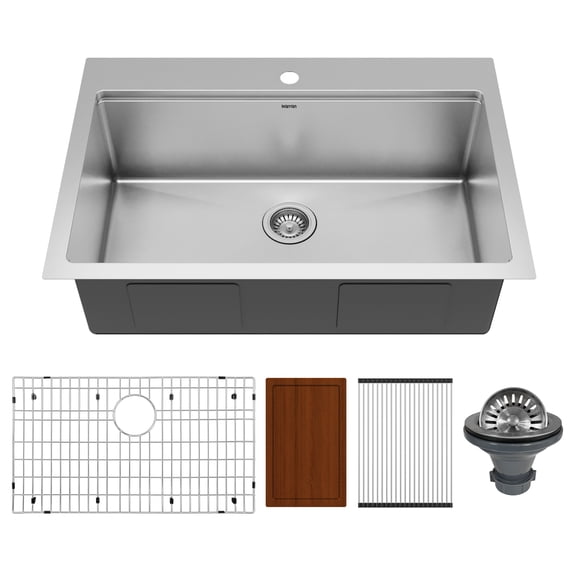 Karran Elite WST-23-PK1 Top Mount 33" Single Bowl Stainless Steel Workstation Kitchen Sink