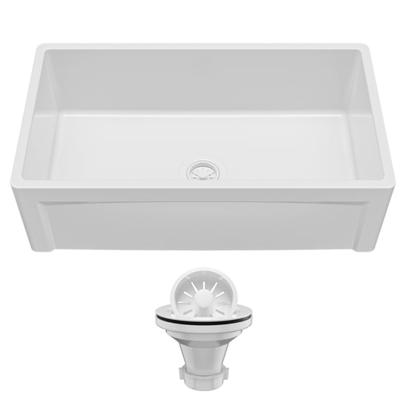 Karran FCP33SBWH 33" White Single Bowl Panel Front Farmhouse Fireclay Kitchen Sink with Reversible Apron Front