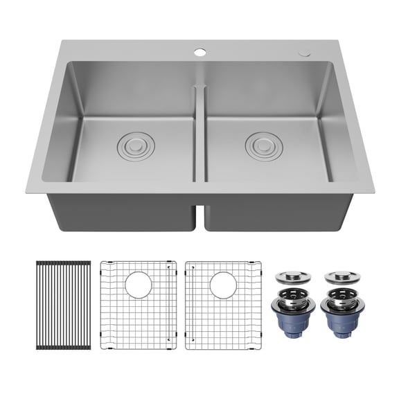 Karran Fusion Top Mount 33-in x 22-in Stainless Steel Double Equal Bowl Kitchen Sink