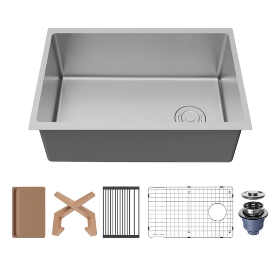 Karran Fusion Undermount 27-in x 18-in Stainless Steel Single Bowl Workstation Kitchen Sink