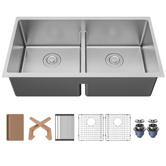 Karran Fusion Undermount 33-in x 18-in Stainless Steel Double Equal Bowl Workstation Kitchen Sink
