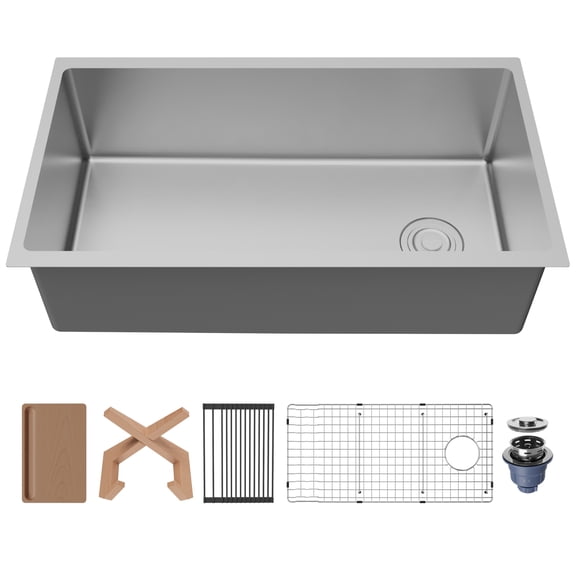 Karran Fusion Undermount 33-in x 18-in Stainless Steel Single Bowl Workstation Kitchen Sink