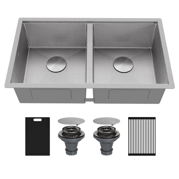 Karran Matrix 32" Undermount Workstation 16 Gauge Double Bowl Stainless Steel Kitchen Sink with Accessories