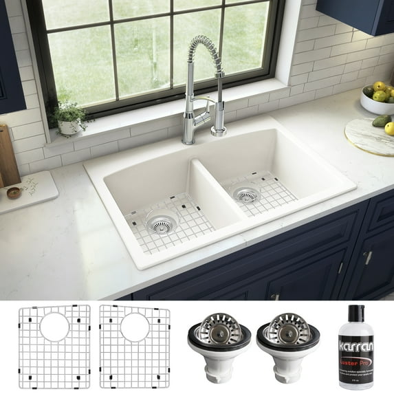 Karran QT-710-PK1 Quartz Composite 33.00 x 22.00 x 9.00 in Bowl Drop In Double Basin Sink