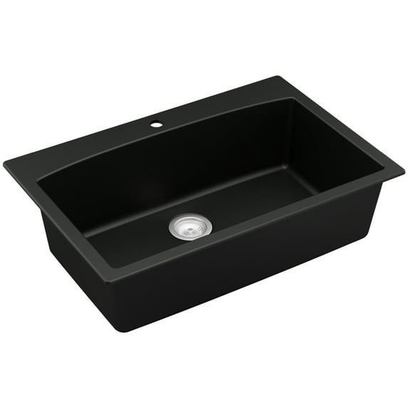 Karran QT-712 Quartz 33" Drop In Single Basin Kitchen Sink in Black